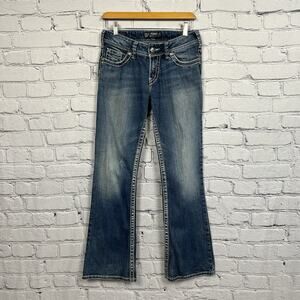 Silver Suki Jeans Women’s 27 Bootcut Medium Wash Thick Stitch Y2K